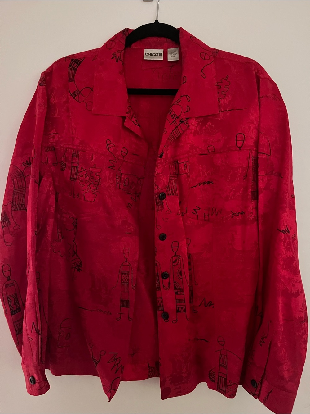 Chico's Bright Red Printed Button-Front Shirt Jacket